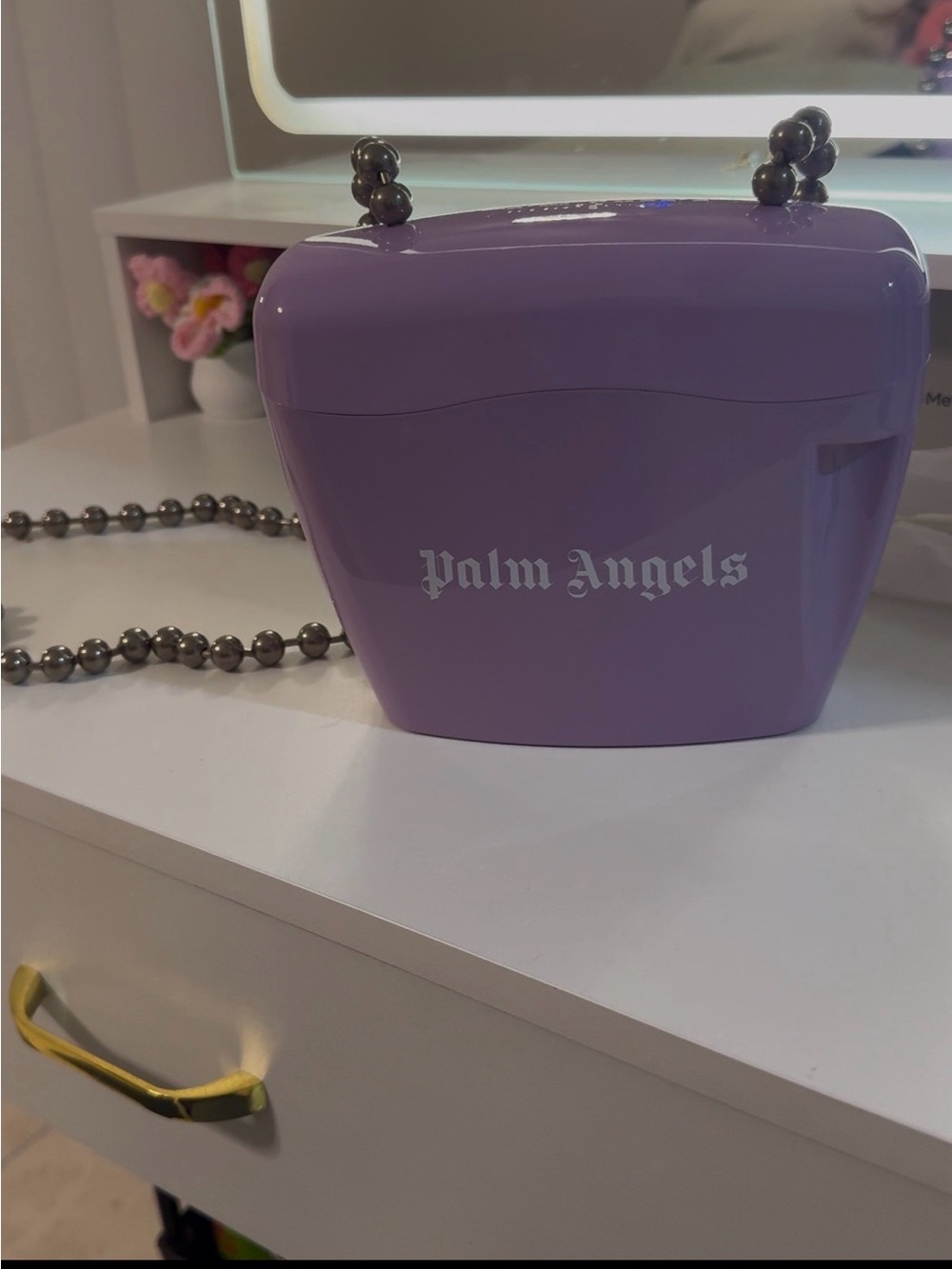 Palm Angels Lilac Gloss Crossbody Bag with Bead Chain